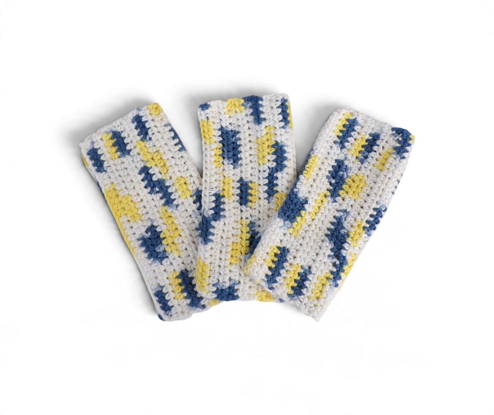 (3) Handmade Crocheted Dishcloths Washcloths 100% Cotton Iced Navy Ombre